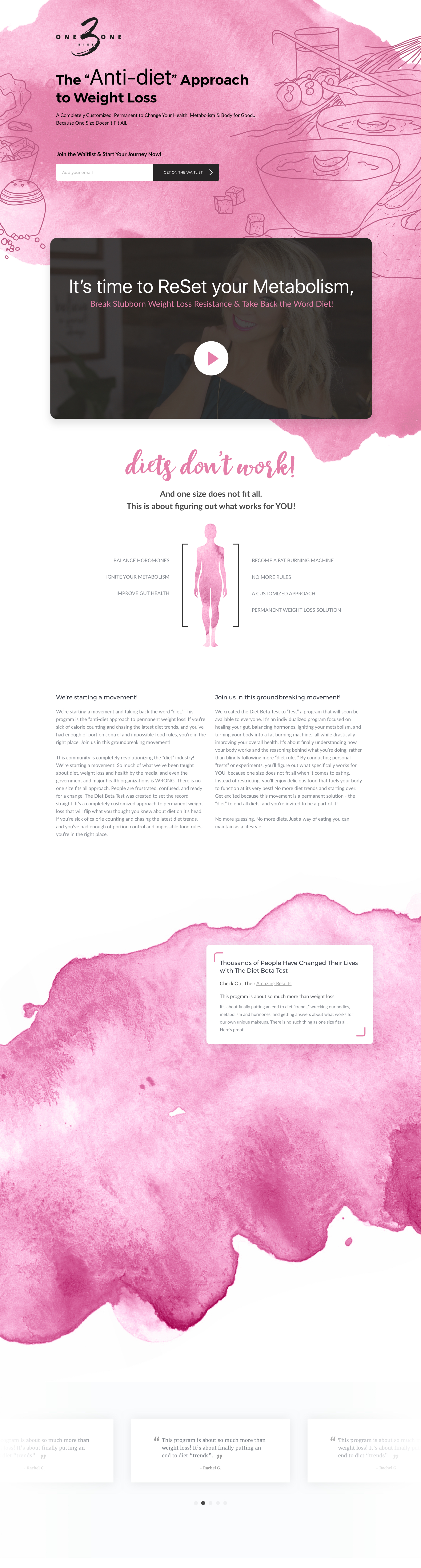 Landing page design mockup for Chalene Johnson's Diet Program