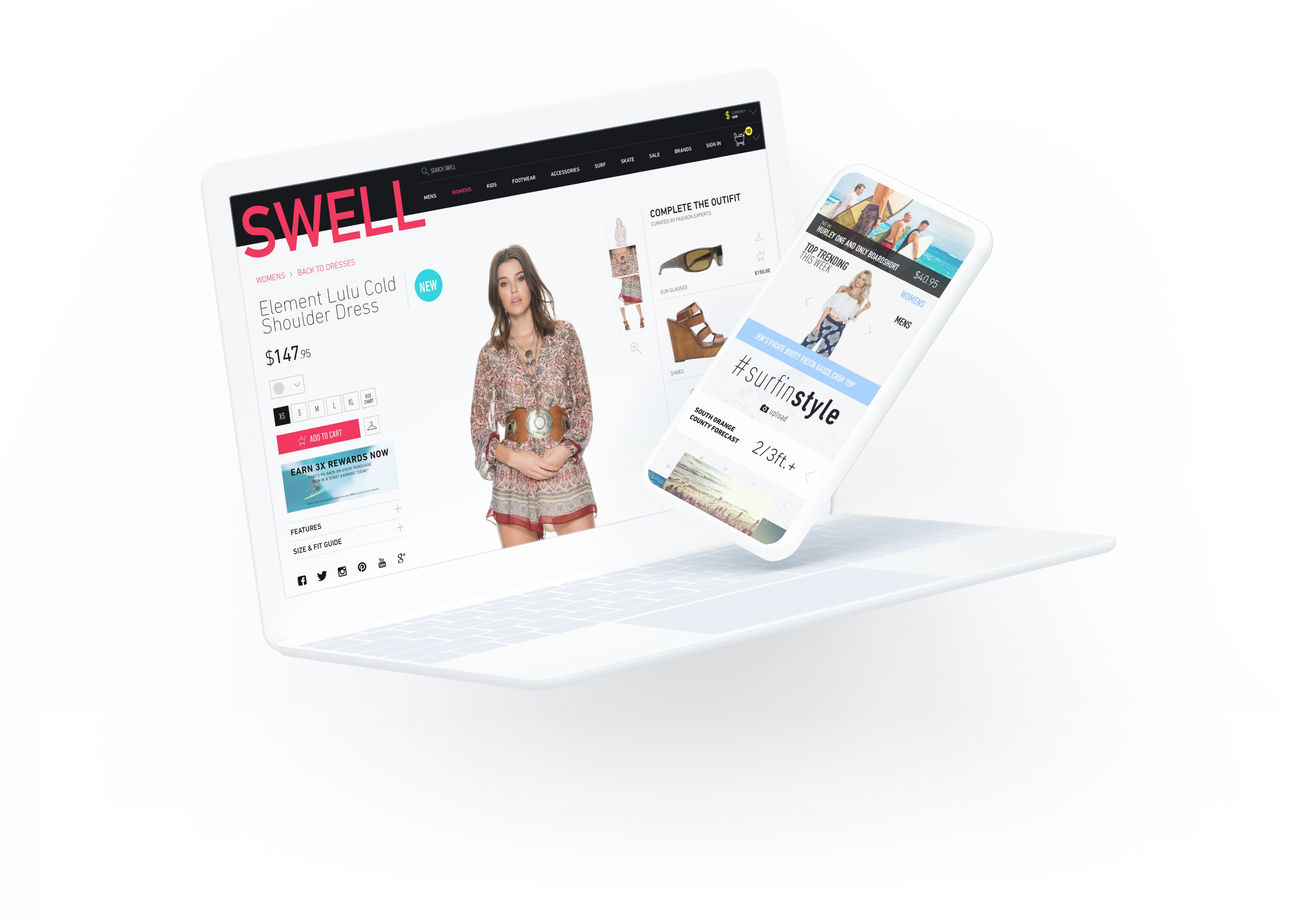 SWELL website mockup in laptop and mobile device