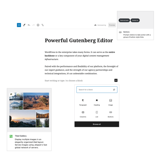 WordPress Gutenberg Editor with blocks